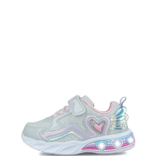 IQ Kids Παιδικό Αθλητικό Sneaker Καρδούλες με Φωτάκια Silver/Pink Glitter με Φτερά