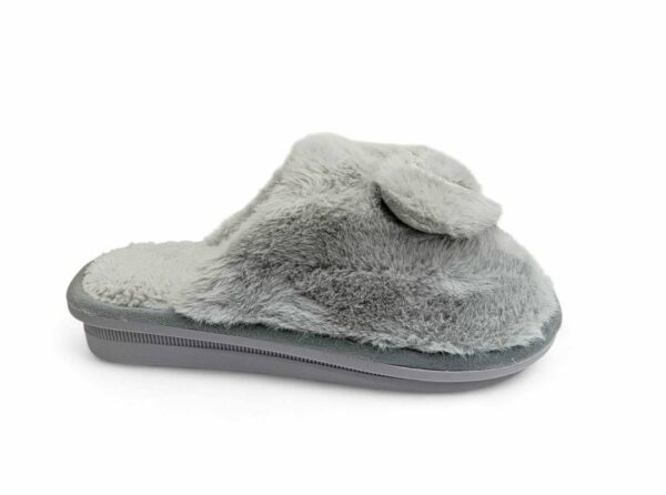 Sesamall Γυναικεία Χειμερινή Παντόφλα Με Οικολογική Γούνα και Τακούνι Grey Καρδούλα
