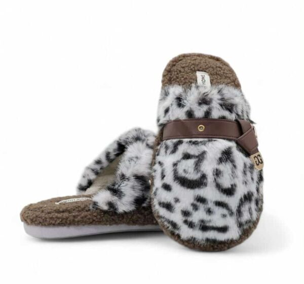 Jomix Γυναικεία Χειμερινή Παντόφλα Με Οικολογική Γούνα White Λεοπάρ