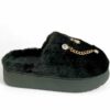 Δίπατες Γυναικείες/Εφηβικές Χειμερινές Παντόφλες Οικολογική Γούνα και Γούρια Black