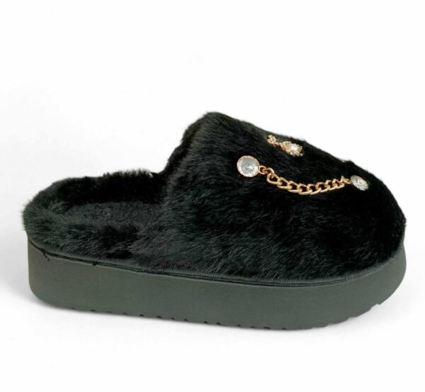 Δίπατες Γυναικείες/Εφηβικές Χειμερινές Παντόφλες Οικολογική Γούνα και Γούρια Black