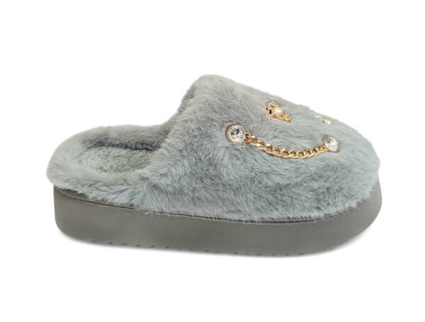 Δίπατες Γυναικείες/Εφηβικές Χειμερινές Παντόφλες Οικολογική Γούνα και Γούρια Grey