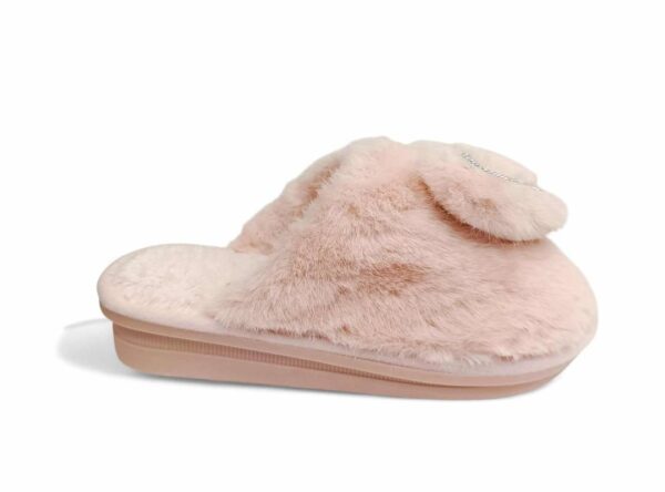 Sesamall Γυναικεία Χειμερινή Παντόφλα Με Οικολογική Γούνα και Τακούνι Pink Καρδούλα