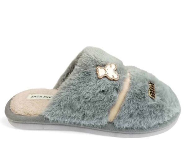 Jomix Γυναικεία Χειμερινή Παντόφλα Με Οικολογική Γούνα και Γούρια Grey