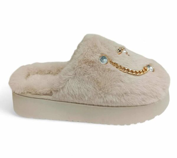 cNBNa69W Δίπατες Γυναικείες/Εφηβικές Χειμερινές Παντόφλες Οικολογική Γούνα και Γούρια Beige