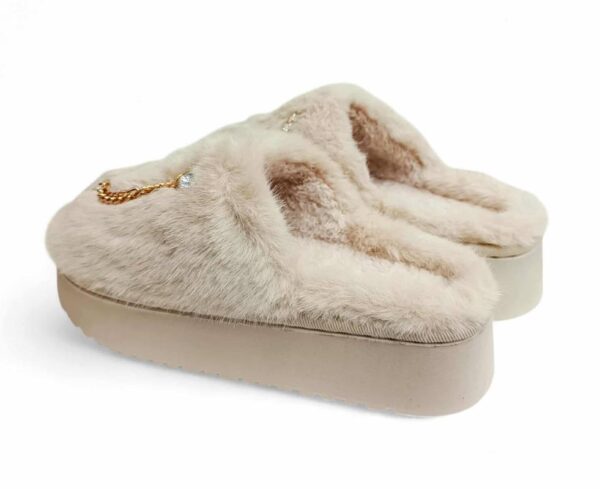 f4127NdY Δίπατες Γυναικείες/Εφηβικές Χειμερινές Παντόφλες Οικολογική Γούνα και Γούρια Beige