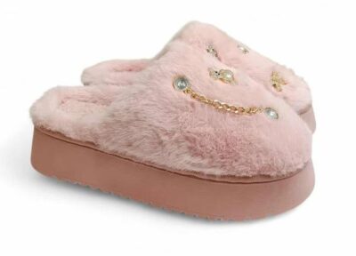 gynaikeies_pantofles_funnyfeet_330123 (4) Δίπατες Γυναικείες/Εφηβικές Χειμερινές Παντόφλες Οικολογική Γούνα και Γούρια Pink
