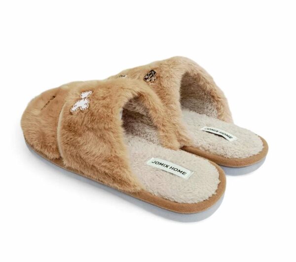 Jomix Γυναικεία Χειμερινή Παντόφλα Με Οικολογική Γούνα και Γούρια Camel