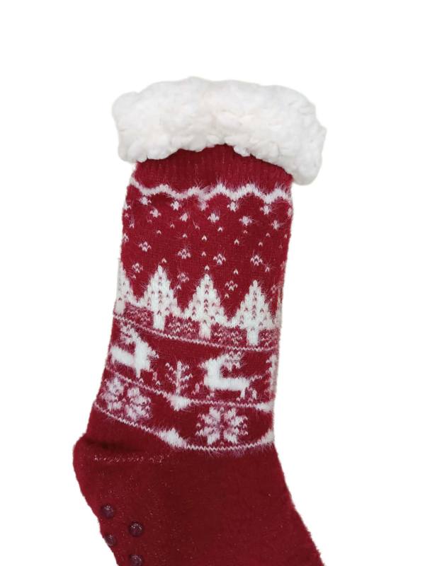 Κάλτσες Γυναικείες Αντιολισθητικές με Γούνα Μπορντό