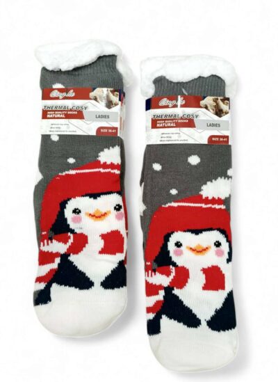 Κάλτσες Χριστουγεννιάτικες Αντιολισθητικές με Γούνα Πιγκουινάκι
