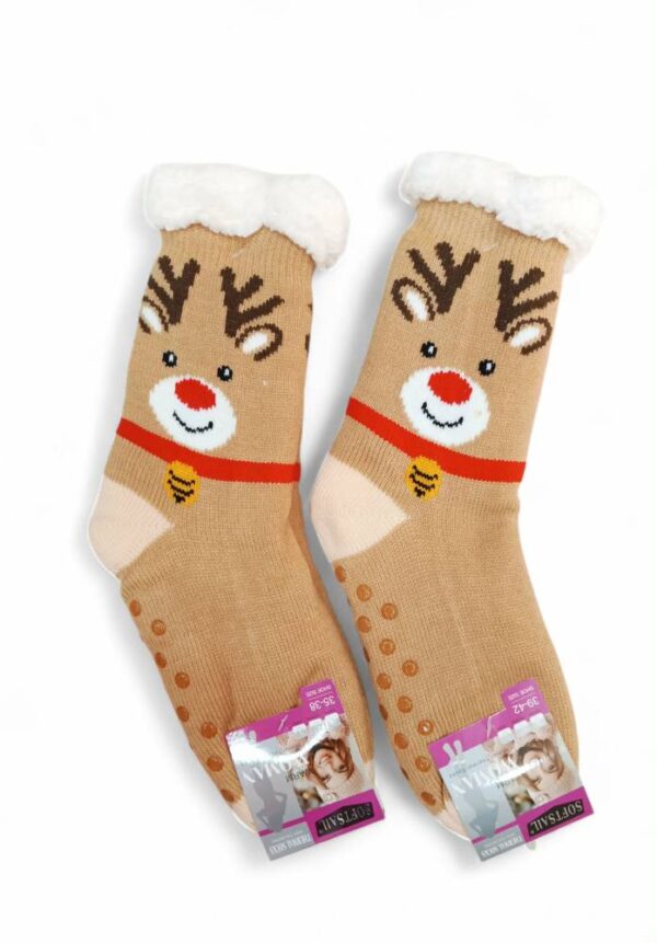 Κάλτσες Χριστουγεννιάτικες Αντιολισθητικές με Γούνα Ταρανδούλης Beige