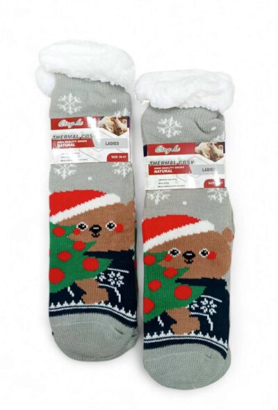 Κάλτσες Χριστουγεννιάτικες Αντιολισθητικές με Γούνα Αρκουδάκι