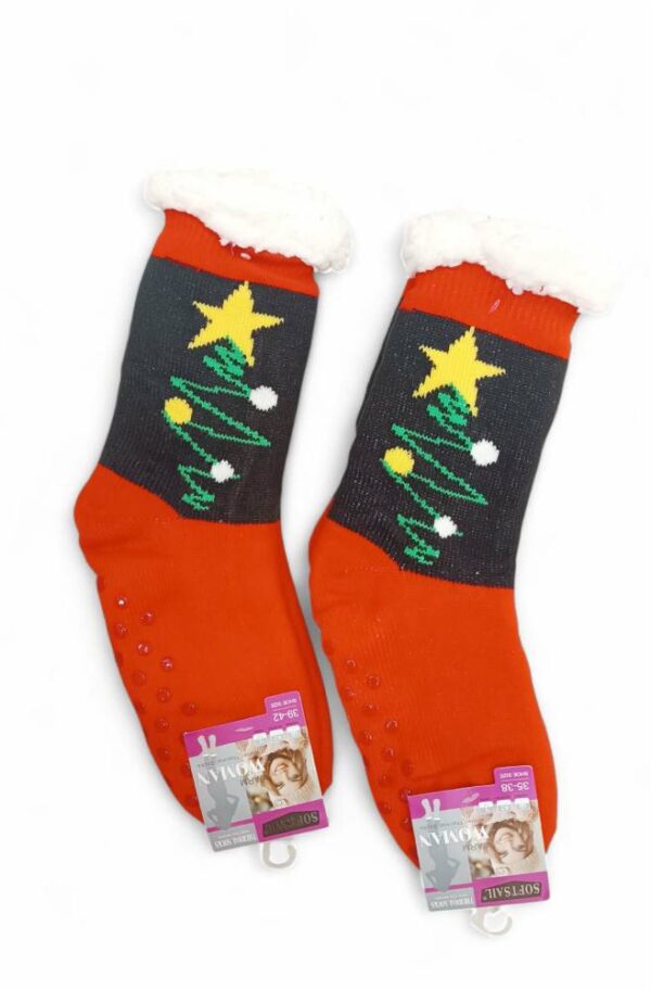 Κάλτσες Χριστουγεννιάτικες Αντιολισθητικές με Γούνα Red