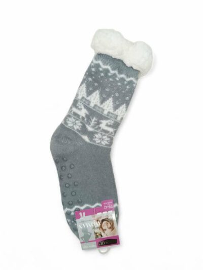 Κάλτσες Γυναικείες Αντιολισθητικές με Γούνα Γκρι