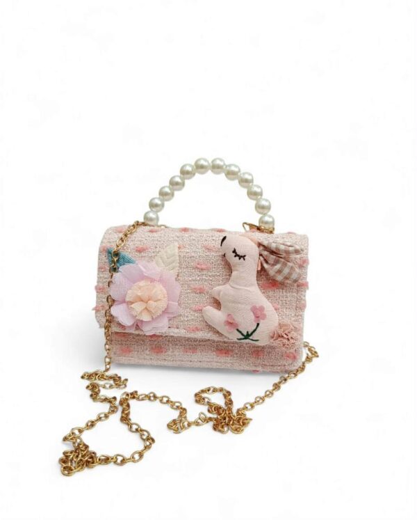 Παιδική Τσάντα Βόλτας Κορίτσι με Λαγουδάκι και Λουλούδι Pink