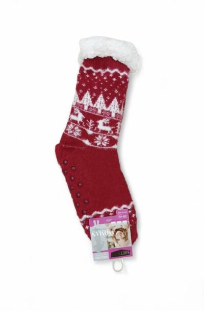 Κάλτσες Γυναικείες Αντιολισθητικές με Γούνα Μπορντό