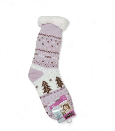 Κάλτσες Γυναικείες Αντιολισθητικές με Γούνα Μοβ Λιλά