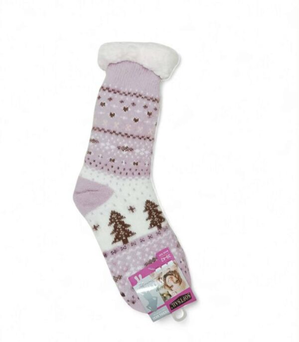 Κάλτσες Γυναικείες Αντιολισθητικές με Γούνα Μοβ Λιλά