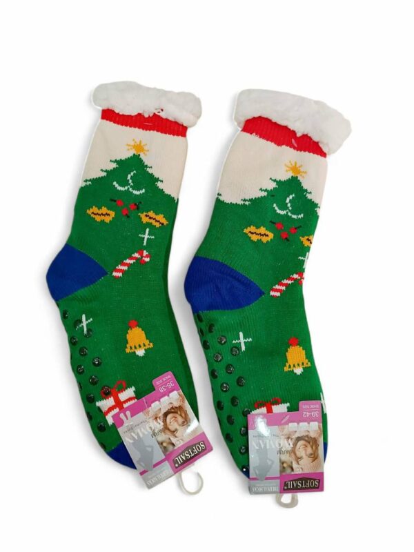 Κάλτσες Χριστουγεννιάτικες Αντιολισθητικές με Γούνα Green