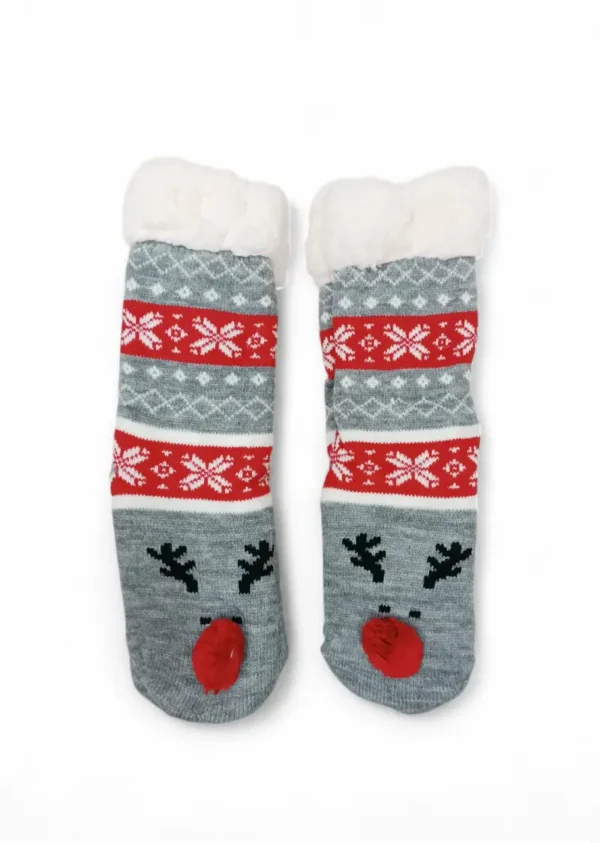 Κάλτσες Γυναικείες/Εφηβικές Αντιολισθητικές με Γούνα Ταρανδούλης Grey