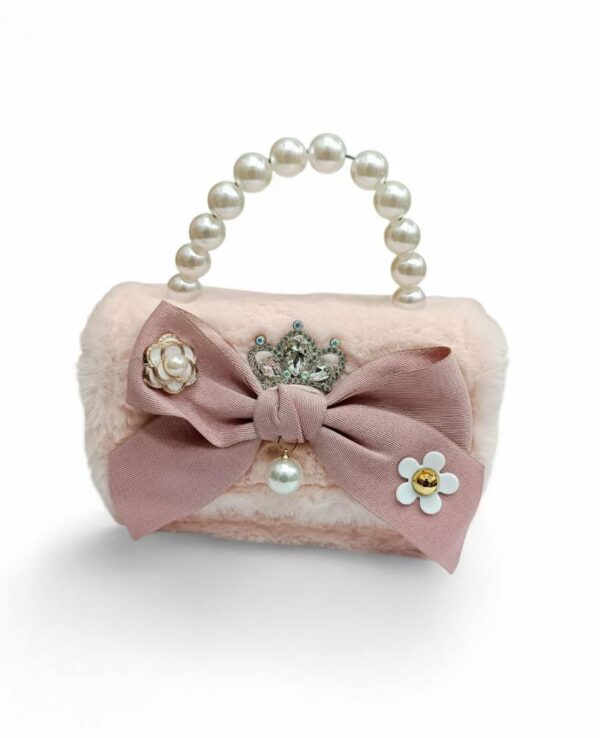 Παιδική Τσάντα Βόλτας Κορίτσι με Strass Στέμμα και Πέρλα Pink