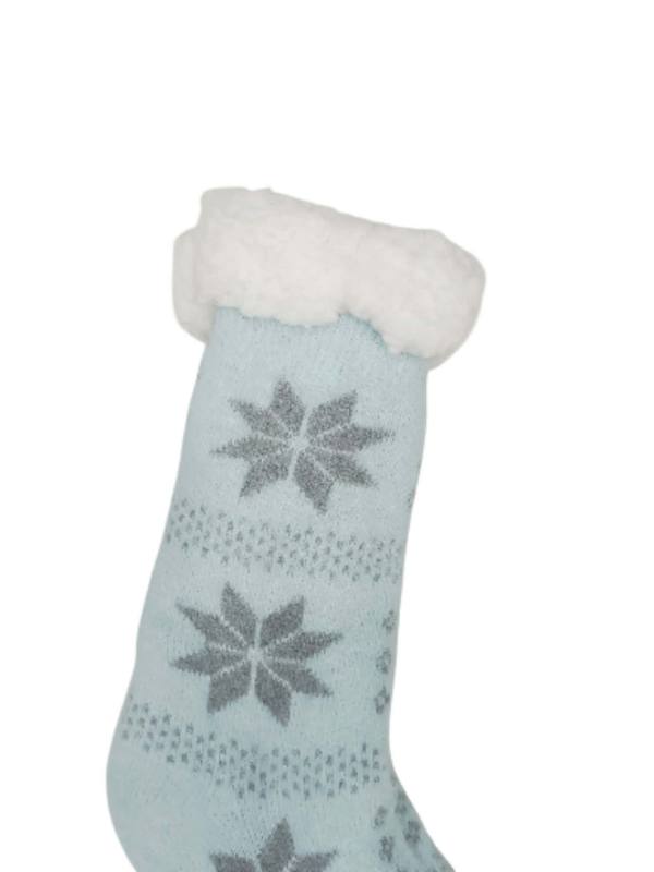 Κάλτσες Γυναικείες Αντιολισθητικές με Γούνα Χιονονιφάδες Γαλάζιο