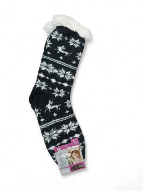 Κάλτσες Γυναικείες Αντιολισθητικές με Γούνα Χιονονιφάδες Black