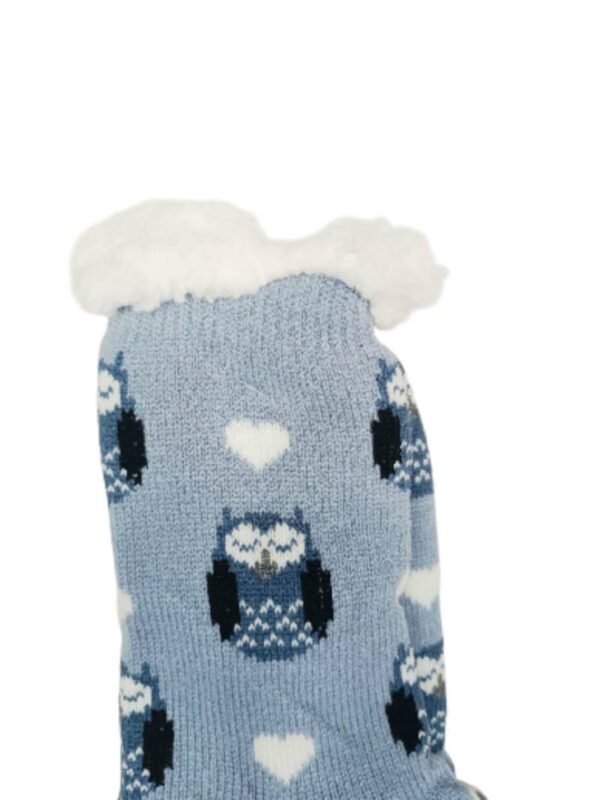 Κάλτσες Γυναικείες/Εφηβικές Αντιολισθητικές με Γούνα Κουκουβάγιες Γαλάζιο