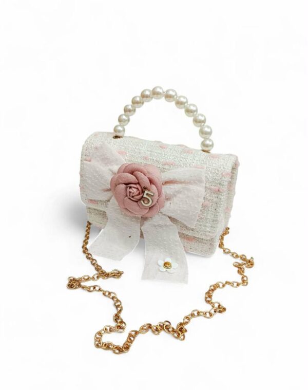 Παιδική Τσάντα Βόλτας Κορίτσι με Φιόγκο και Λουλούδι Beige/Pink