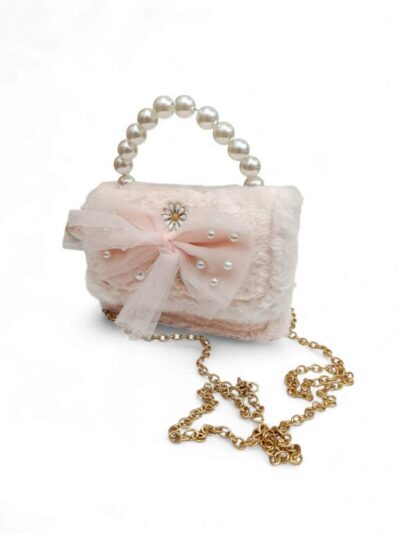 Παιδική Τσάντα Βόλτας Κορίτσι με Φιόγκο και Πέρλες Pink