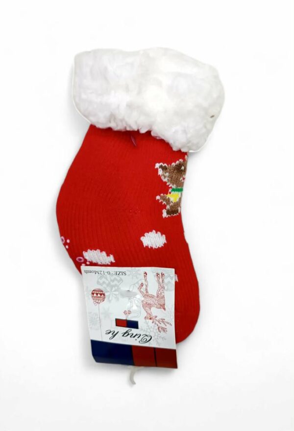Qsv5mKy4 Βρεφικές Κάλτσες Χριστουγεννιάτικες Αντιολισθητικές με Γούνα Red