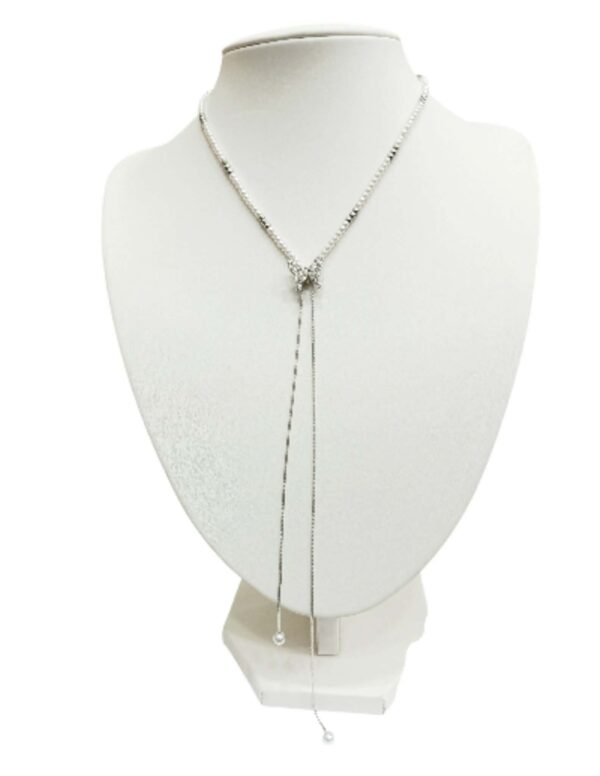 Κολιέ Γραβάτα Από Ατσάλι Με Zircon Πεταλούδα και Πέρλες SD0115