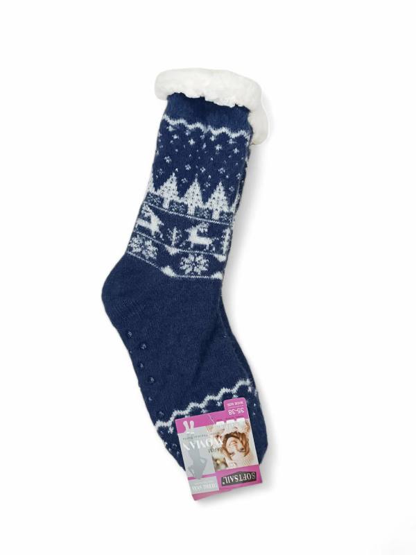 Κάλτσες Γυναικείες Αντιολισθητικές με Γούνα Χιονονιφάδες Μπλε