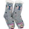 Κάλτσες Γυναικείες/Εφηβικές Αντιολισθητικές με Γούνα Κουκουβάγιες Grey