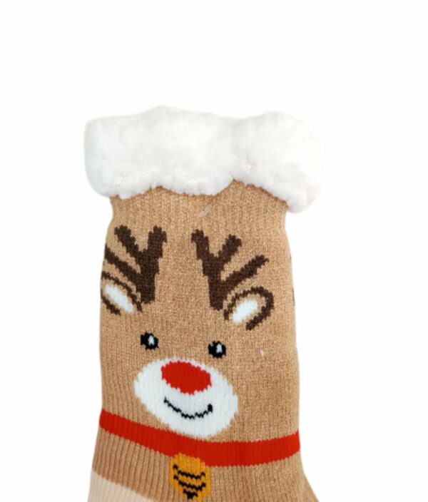 Κάλτσες Χριστουγεννιάτικες Αντιολισθητικές με Γούνα Ταρανδούλης Beige