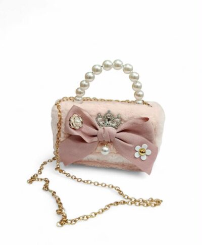Παιδική Τσάντα Βόλτας Κορίτσι με Strass Στέμμα και Πέρλα Pink