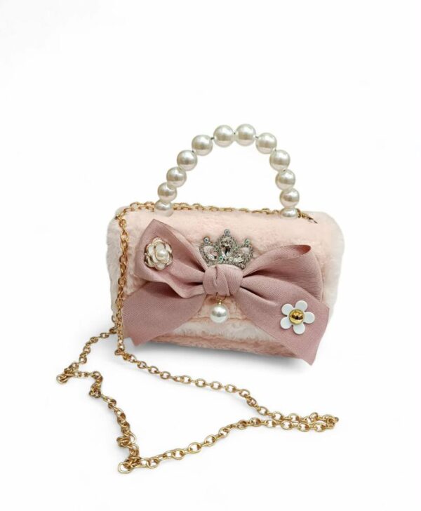 Παιδική Τσάντα Βόλτας Κορίτσι με Strass Στέμμα και Πέρλα Pink