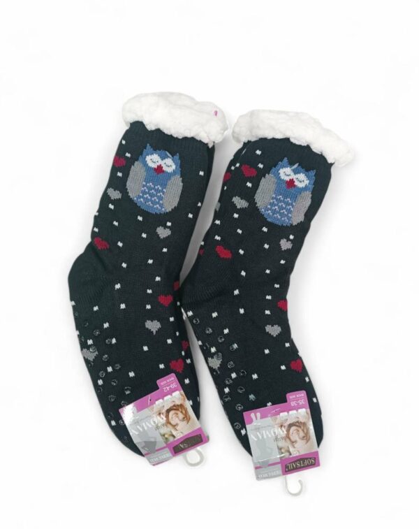 Κάλτσες Γυναικείες/Εφηβικές Αντιολισθητικές με Γούνα Κουκουβάγιες Black