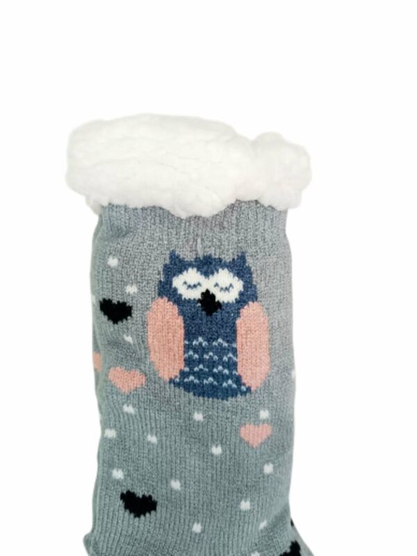 Κάλτσες Γυναικείες/Εφηβικές Αντιολισθητικές με Γούνα Κουκουβάγιες Grey