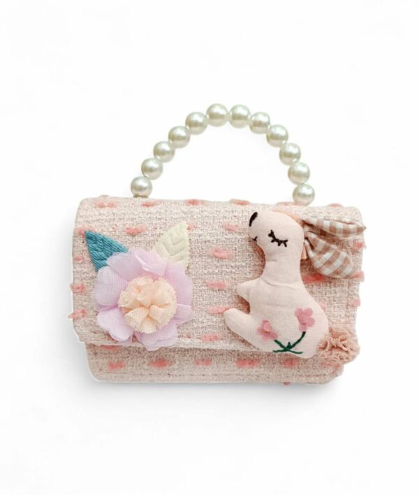 Παιδική Τσάντα Βόλτας Κορίτσι με Λαγουδάκι και Λουλούδι Pink