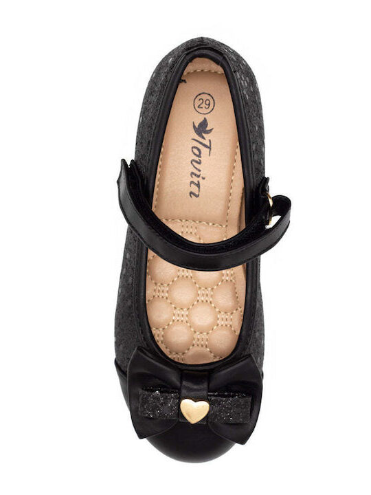 TOYITI Παιδικές Ανατομικές Μπαλαρίνες με Μπαρέτα Black Glitter και Καρδούλα