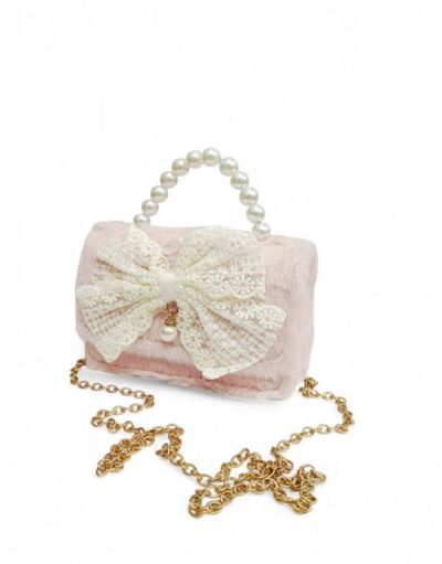 Παιδική Τσάντα Βόλτας Κορίτσι με Φιόγκο και Πέρλες Pink