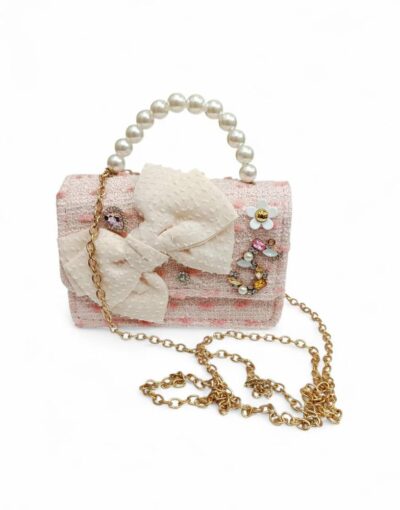 Παιδική Τσάντα Βόλτας Κορίτσι με Φιόγκο και Strass Pink