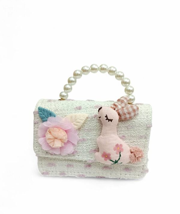 Παιδική Τσάντα Βόλτας Κορίτσι με Λαγουδάκι και Λουλούδι Beige/Pink