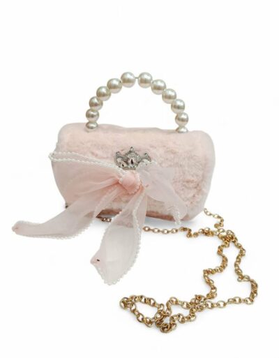 Παιδική Τσάντα Βόλτας Κορίτσι με Στέμμα και Φιόγκο Pink