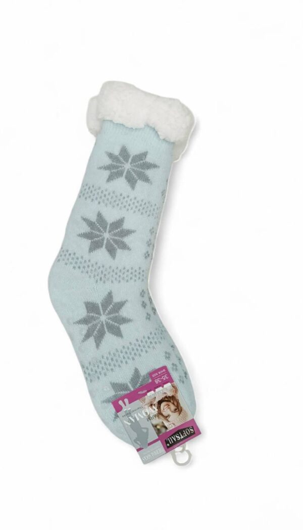Κάλτσες Γυναικείες Αντιολισθητικές με Γούνα Χιονονιφάδες Γαλάζιο