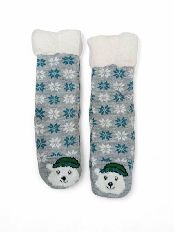 Κάλτσες Γυναικείες/Εφηβικές Αντιολισθητικές με Γούνα Αρκουδάκι Grey