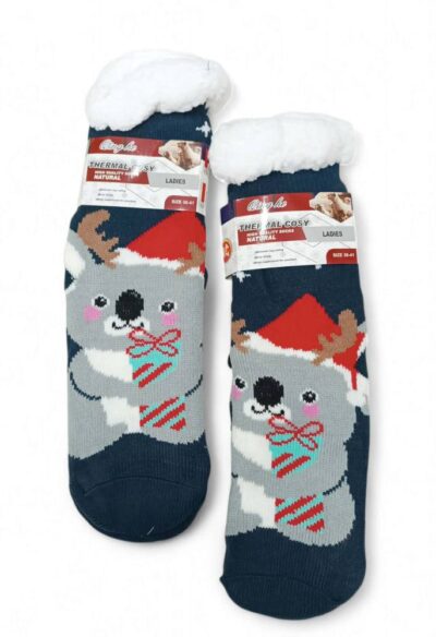 Κάλτσες Χριστουγεννιάτικες Αντιολισθητικές με Γούνα Ζωάκι Κοάλα