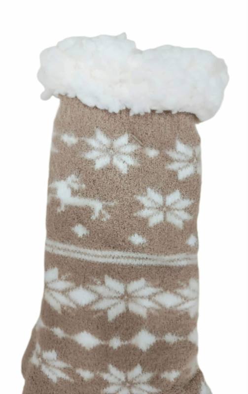 Κάλτσες Γυναικείες Αντιολισθητικές με Γούνα Χιονονιφάδες Beige