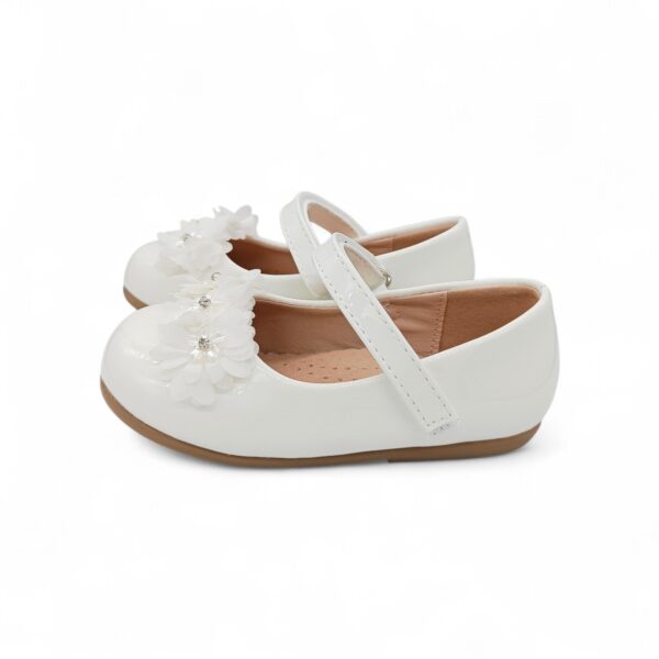 Zak Shoes Βρεφικές/Παιδικές Ανατομικές Μπαλαρίνες με Λουλούδια και Strass Λουστρίνι Off White